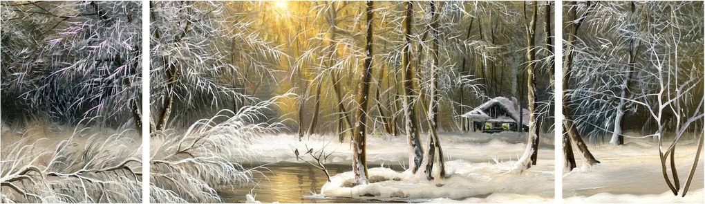 Obraz - Domek w lesie, obraz olejny (170x50 cm)
