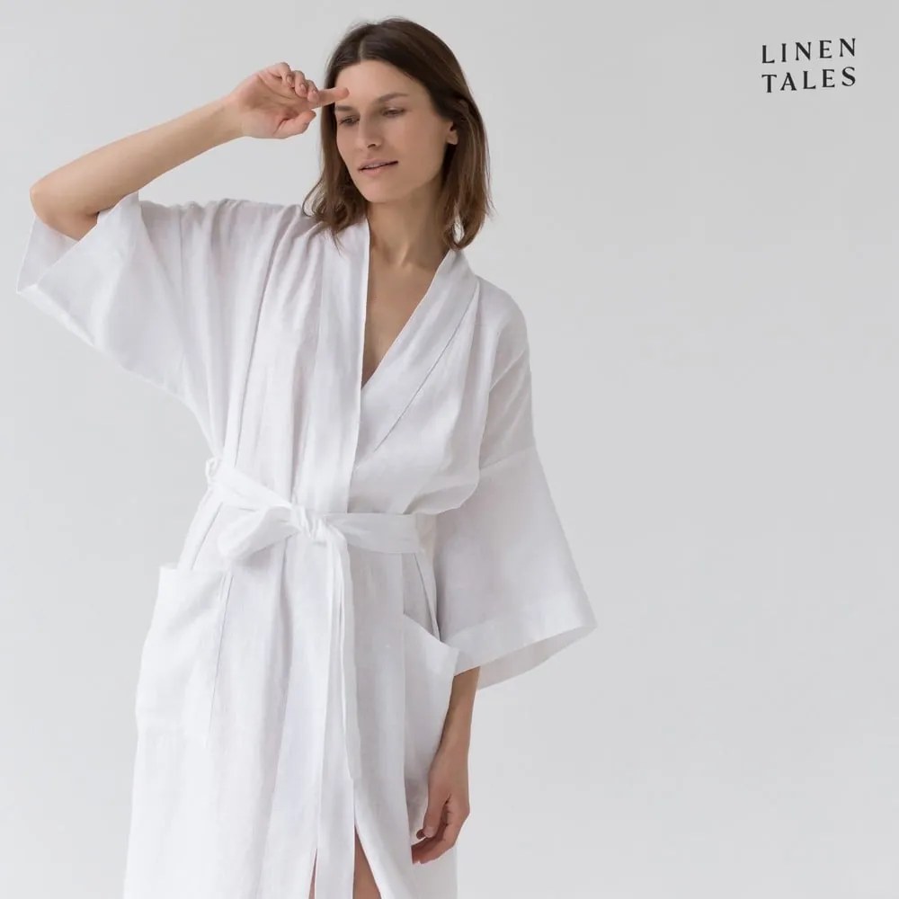 Biały lniany szlafrok w rozmiarze L/XL Summer – Linen Tales