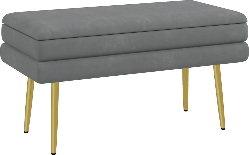 HOMCOM Ławka Tapicerowana z Przestrzenią do Przechowywania, Drewno Lite, 79,5 cm x 37,5 cm x 43 cm, Ciemnoszary