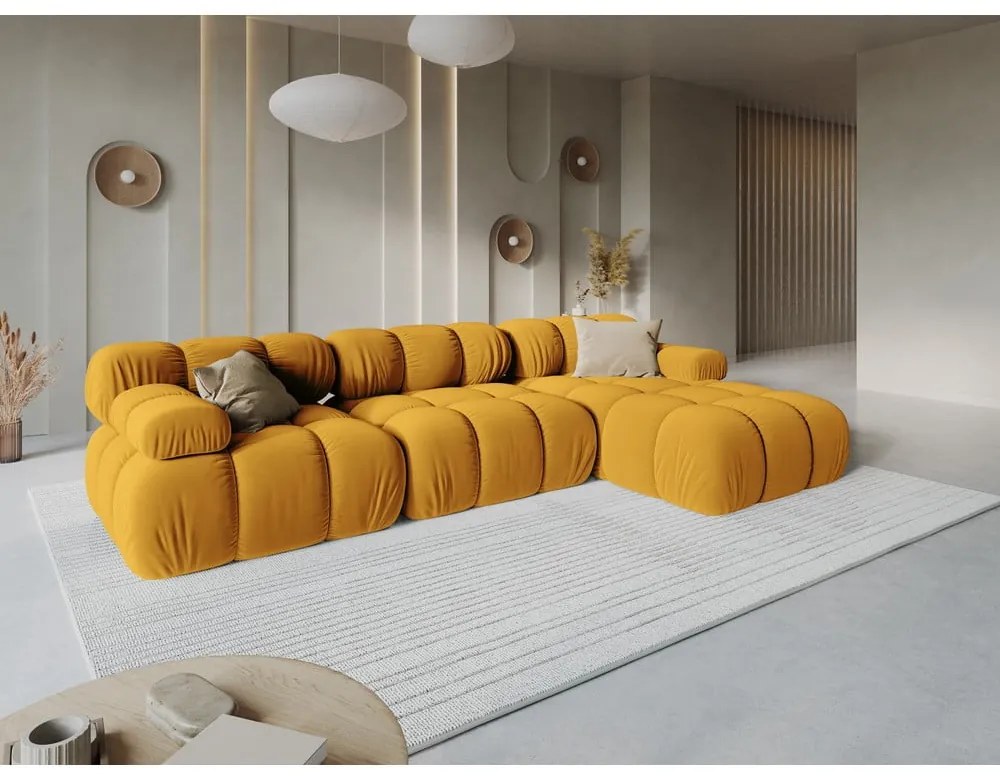 Żółta aksamitna sofa 285 cm Bellis – Micadoni Home