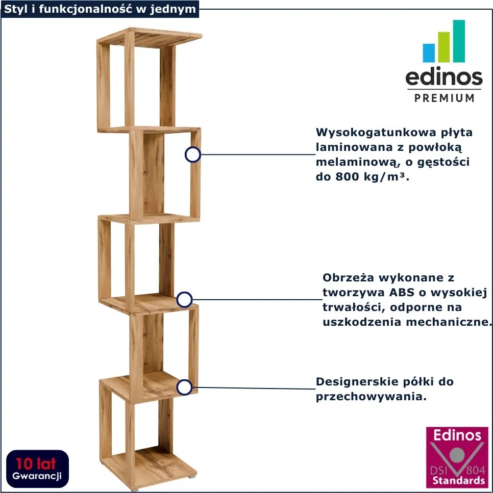 Wąski ażurowy regał do salonu typu słupek dąb wotan K1-R14