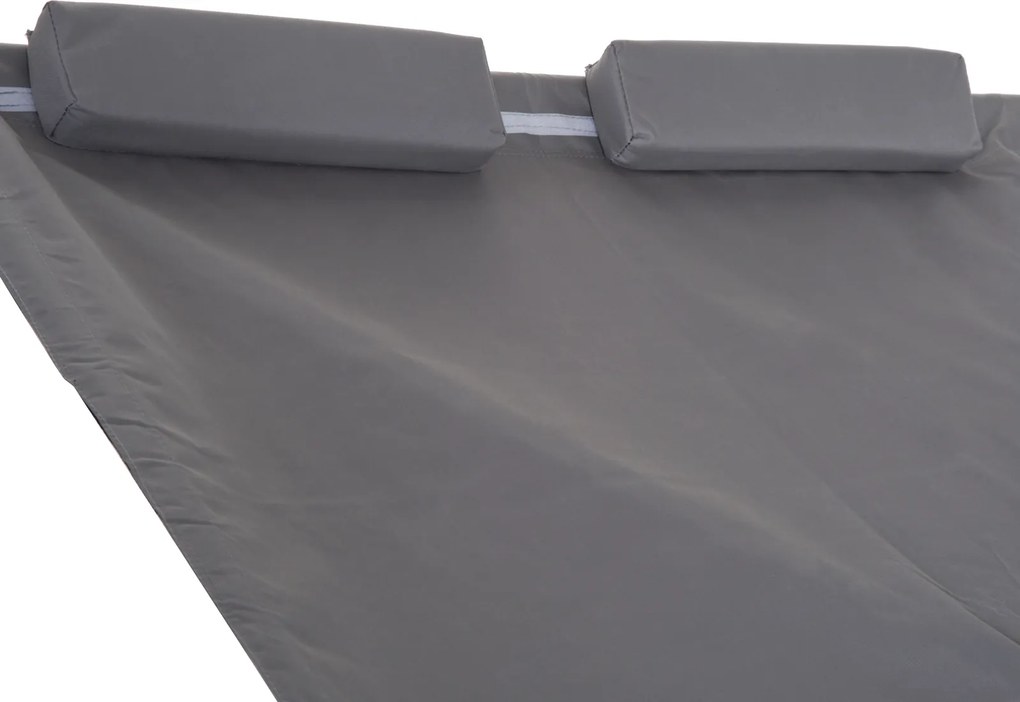 Outsunny Podwójny Leżak Ogrodowy z Dachem Stalowy Składany Szary 200x170x134cm | Aosom PL