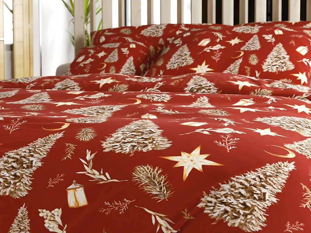 PrzytulneMieszkanie.pl PrzytulneMieszkanie.pl Pościel z mikrofibry ZŁOTE ŚWIĘTA czerwona Rozmiar pościeli: 2 szt 70 x 90 cm | 200 x 220 cm