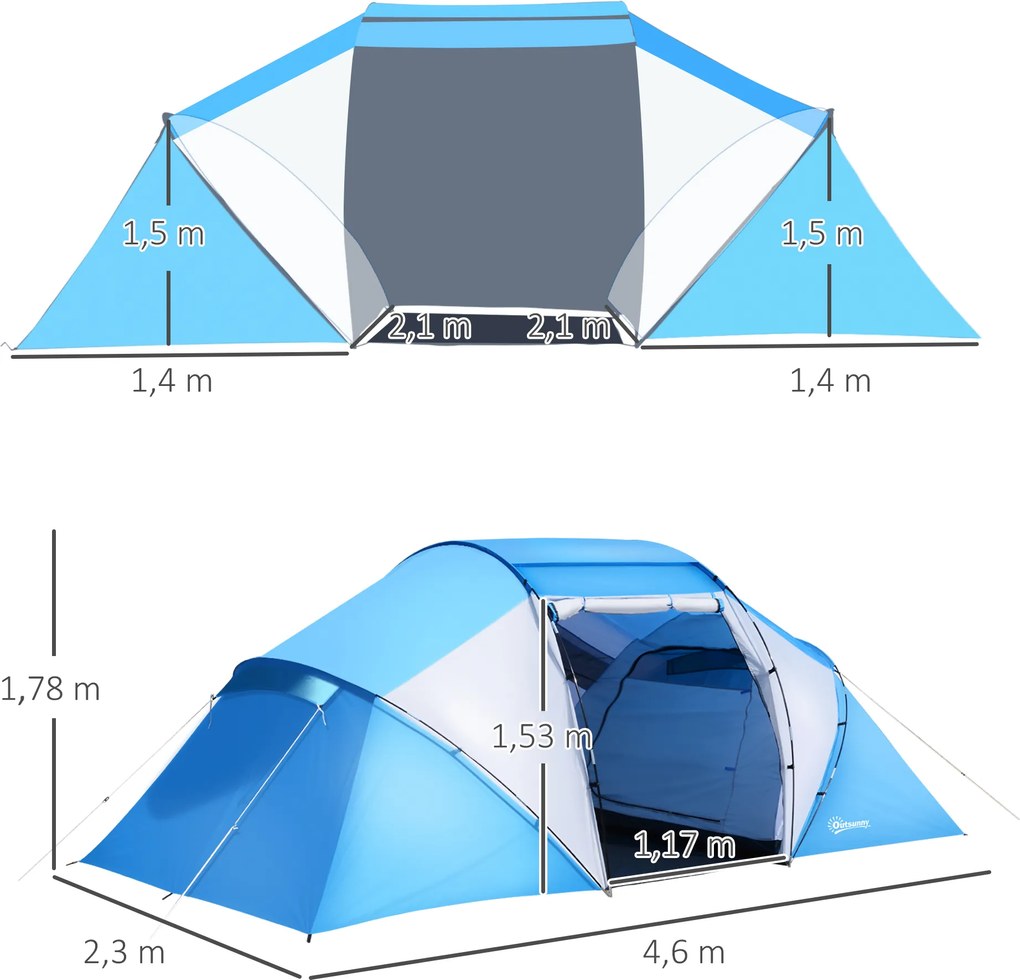 Outsunny Namiot Kempingowy dla Rodzin z 2 Sypialniami dla 4-6 Osób - Idealny do Przygód na Świeżym Powietrzu 430x240 cm | Aosom PL