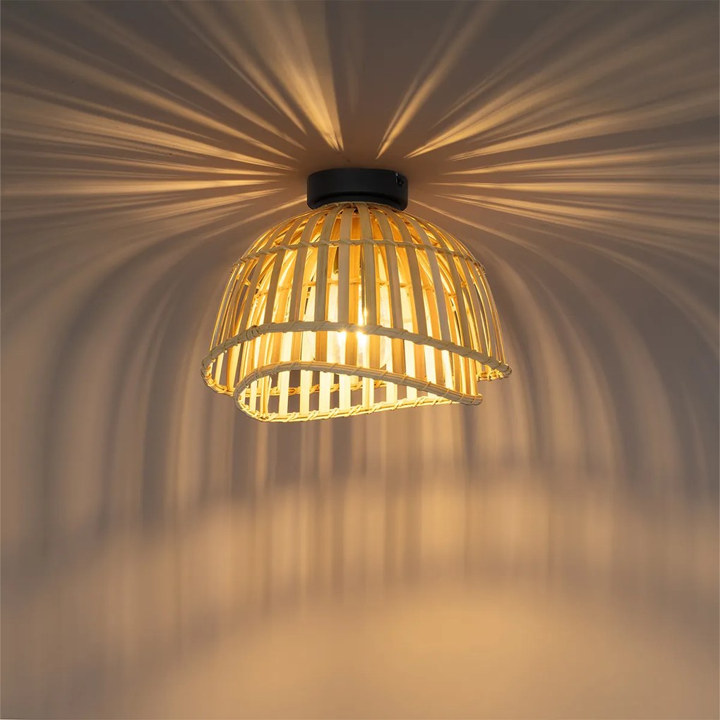 Orientalna lampa sufitowa czarna z naturalnym bambusem 30 cm - Pua