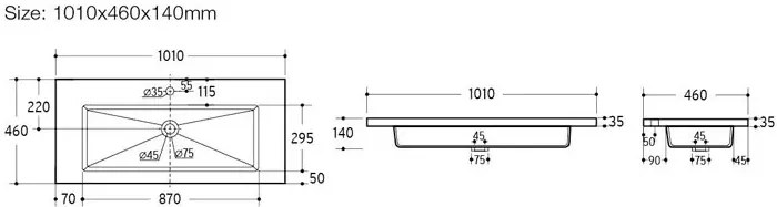 Prostokątna umywalka ceramiczna 100 cm C8-N81