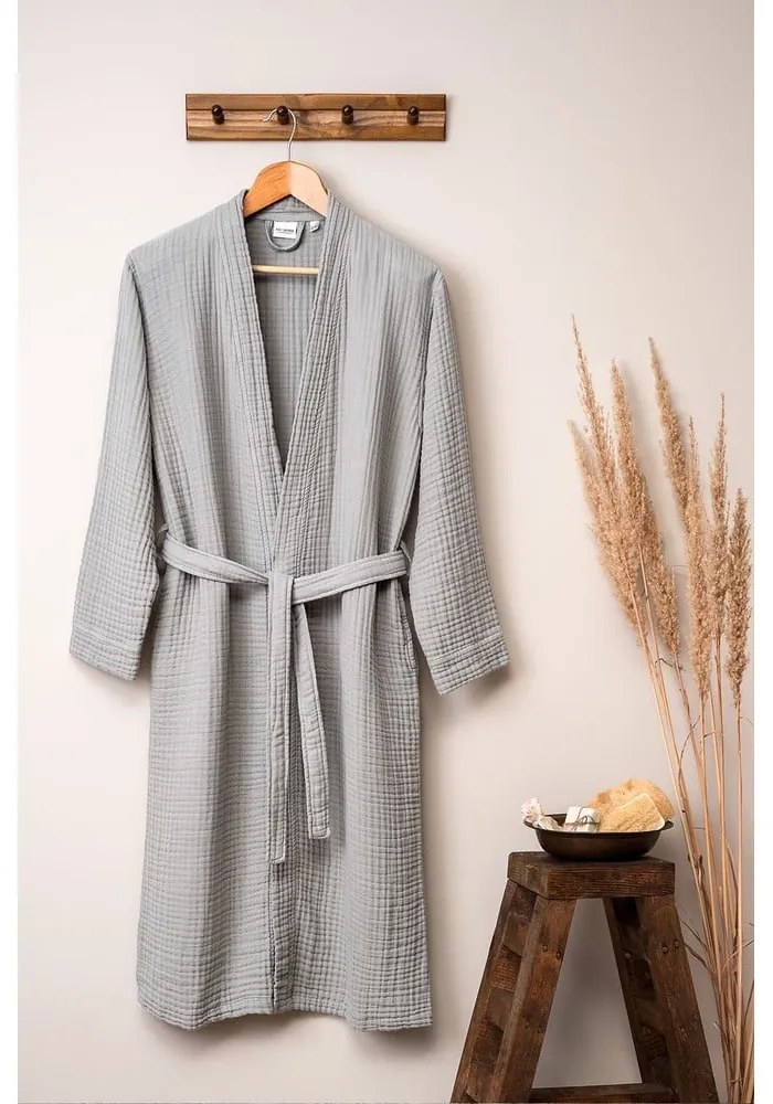Szary szlafrok muślinowy w rozmiarze L/XL Kimono – Foutastic