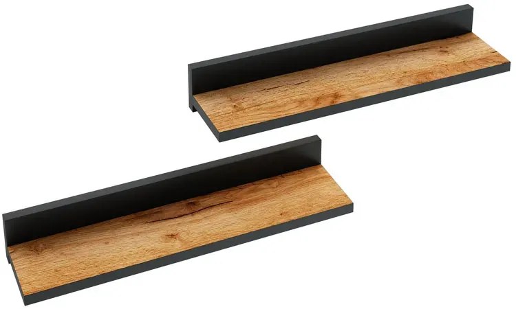 Zestaw Półek Czarny Wiszących + Dąb Craft 2 Szt C7-W57