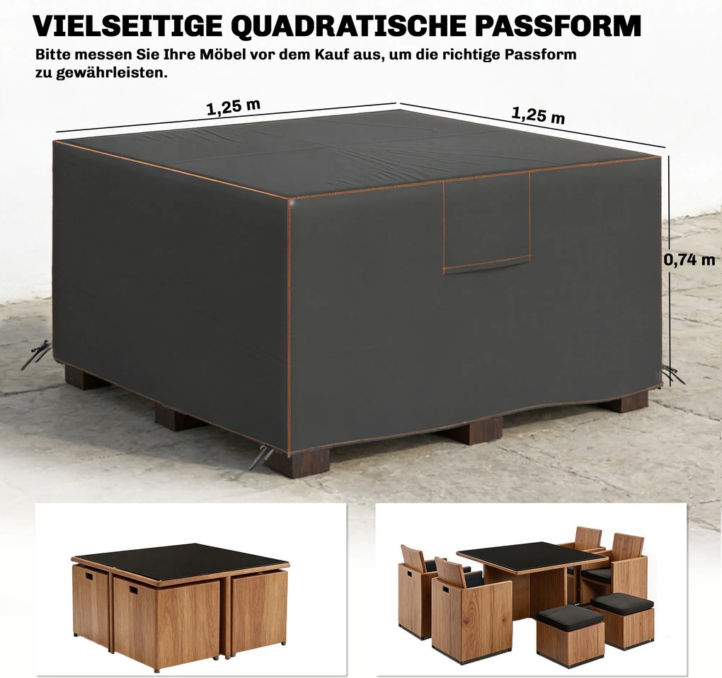 Outsunny Pokrywa na Meble Ogrodowe Zimoodporna Wodoodporna Ochrona UV Pokrowiec 420D Oxford 125x125x74 cm Czarna | Aosom PL