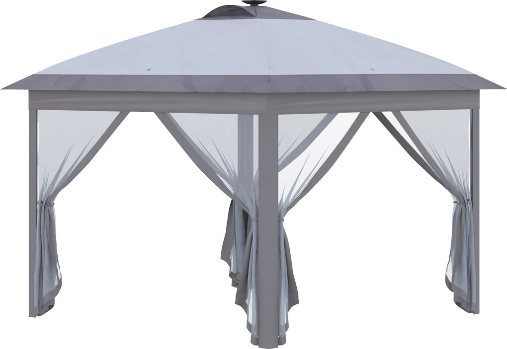 Outsunny 3,3 x 3,3 m Faltpavillon z oświetleniem LED, siatkowymi zasłonami, torbą transportową, Szary