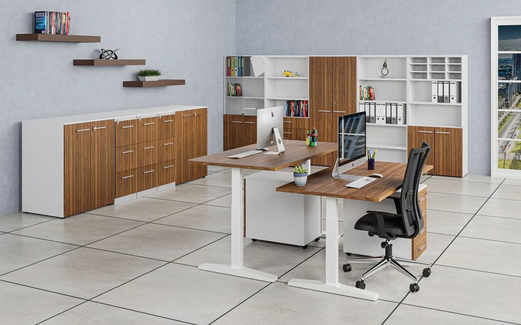 Szafa biurowa z drzwiami niskimi PRIMO WHITE, 800 x 500 x 1781 mm, biały/orzech
