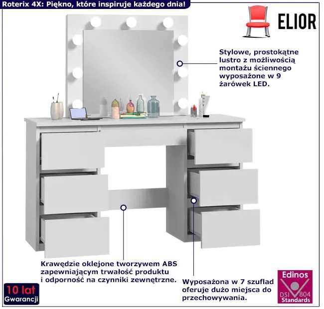 Biała duża toaletka z szufladami - Roterix 4X