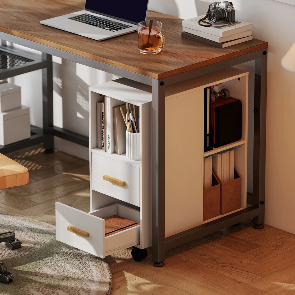 HOMCOM Stojak na drukarkę, stolik z regulowaną półką i kółkami do faksu i skanera 60 x 30 x 65 cm Biały | Aosom PL