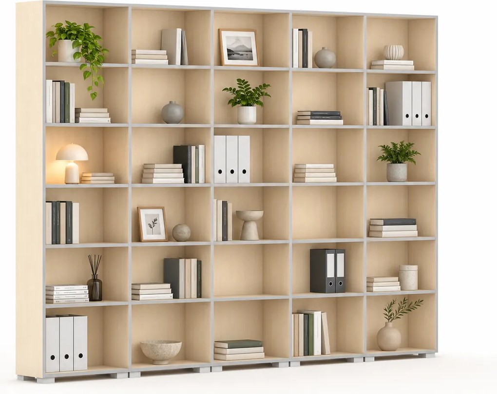 Biblioteka SILVER LINE, 5 kolumn, 2230 x 3000 x 400 mm, brzoza