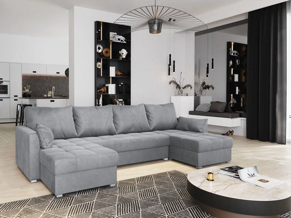 Masseno Narożnik NAKO z funkcją spania i pojemnikiem na pościel Narozniki U, Rozkładana sofa - Jasnoszary, MONOLITH 84