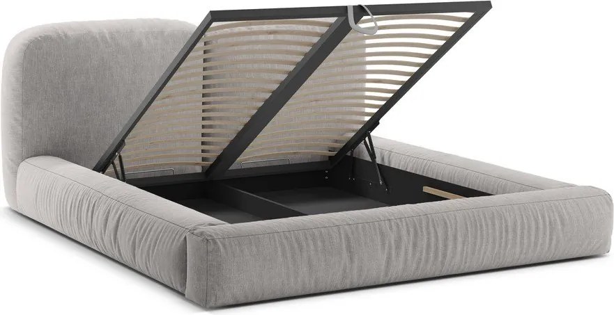 Jasnoszare tapicerowane łóżko dwuosobowe ze schowkiem ze stelażem 200x200 cm Martina – Micadoni