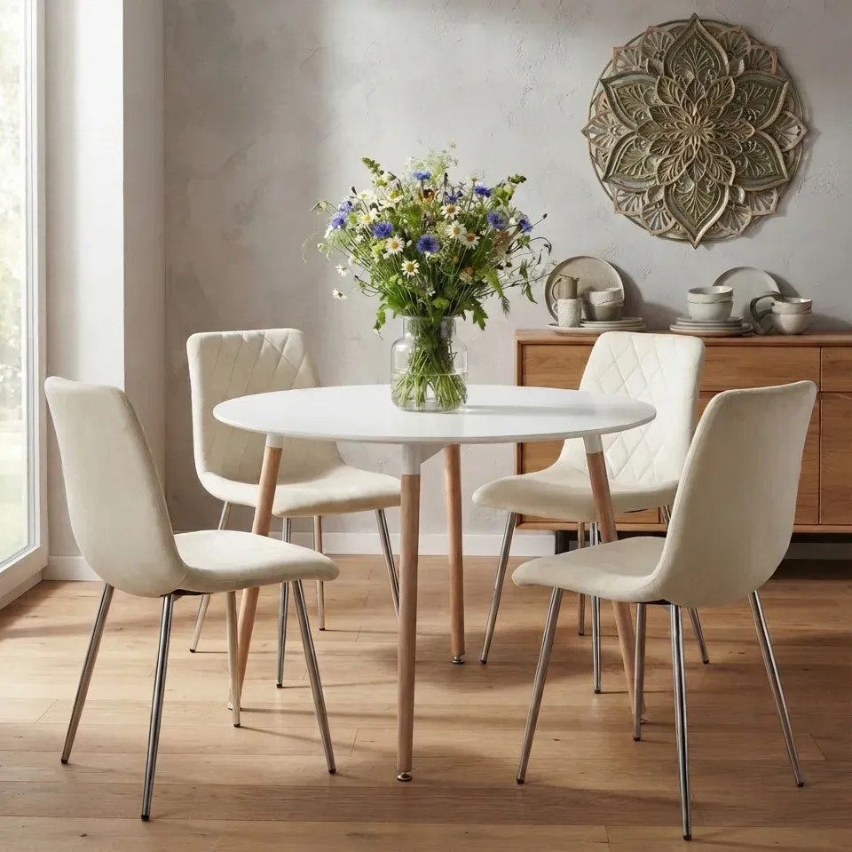 Jasnobeżowe pikowane krzesło chromowane G4-K52