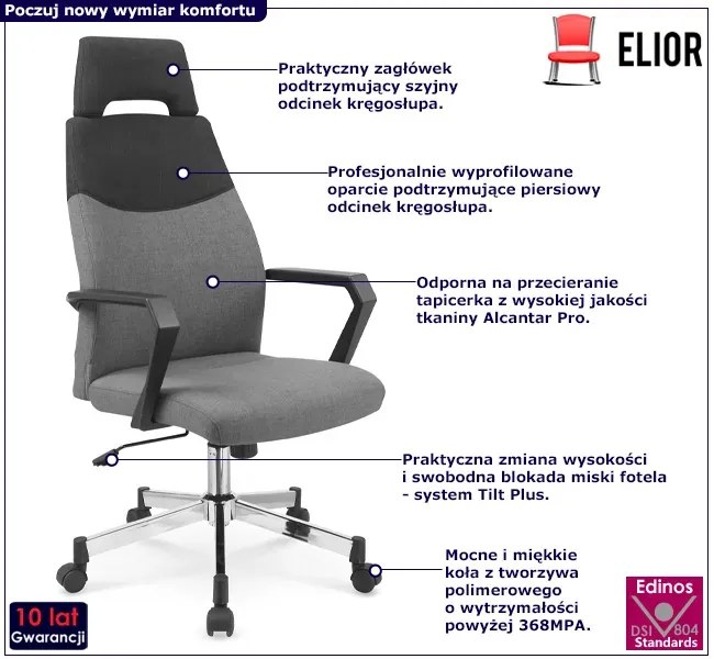 Nowoczesny szary do biurka fotel obrotowy materiałowy Z8-L36