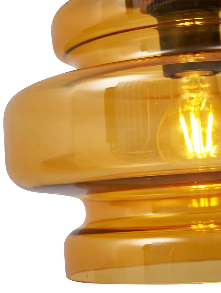 Retro Lampa Wisząca Czarna z Pomarańczowym Szkłem 3-punktowa - Denise Retro Oswietlenie wewnetrzne
