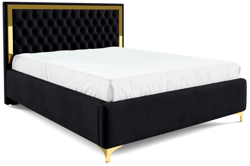 Czarne łóżko z pikowanym zagłówkiem w stylu glamour T7-R70