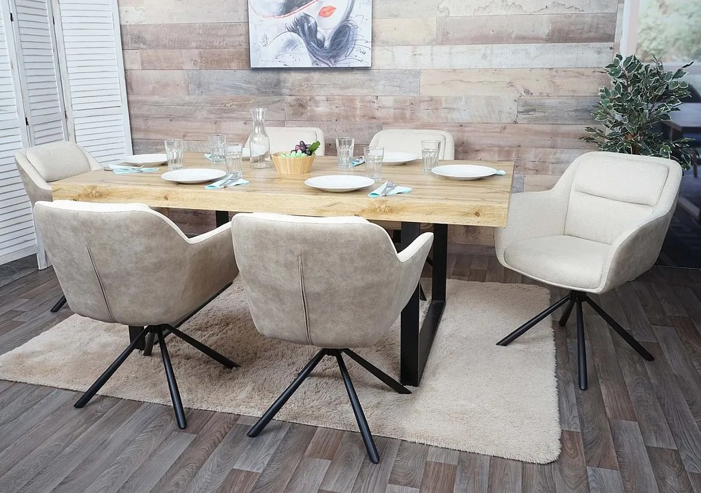 Krzesło do jadalni MCW-K33 (zestaw 6 sztuk),  imitacja skóry, kremowy