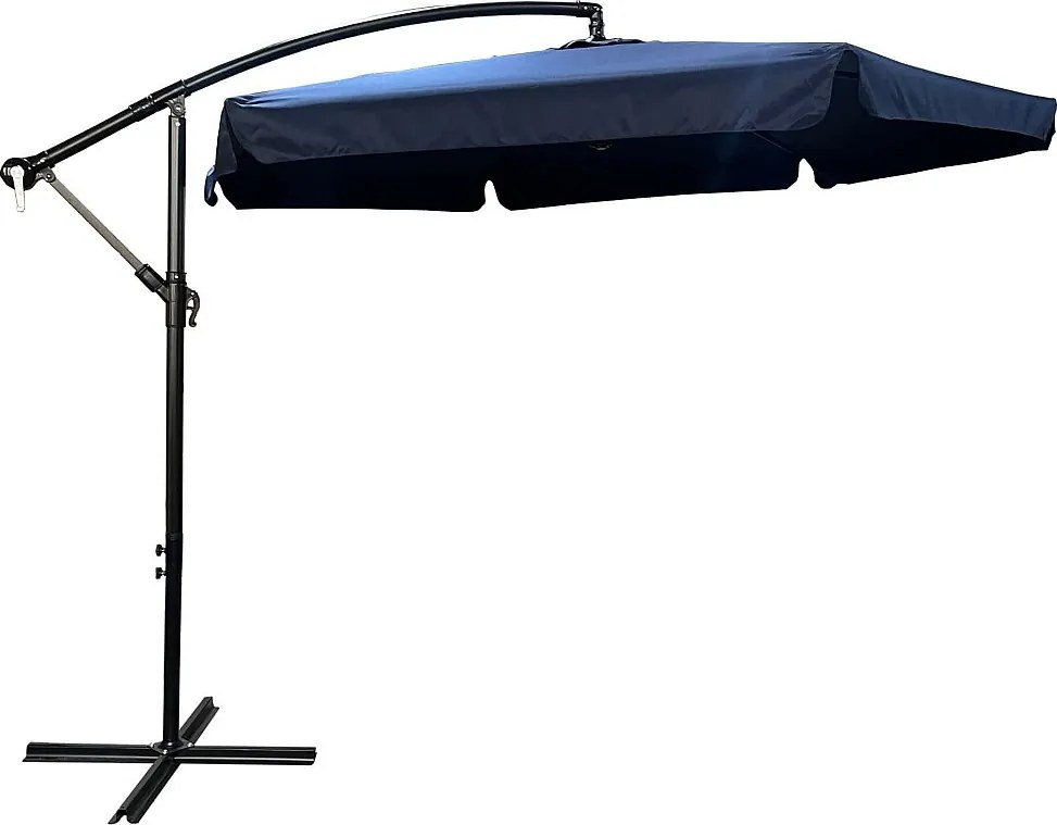 Wodoodporny parasol ogrodowy i tarasowy CYNIA w kolorze granatowym waga 11,7 kg wymiary 300x300x245 cm