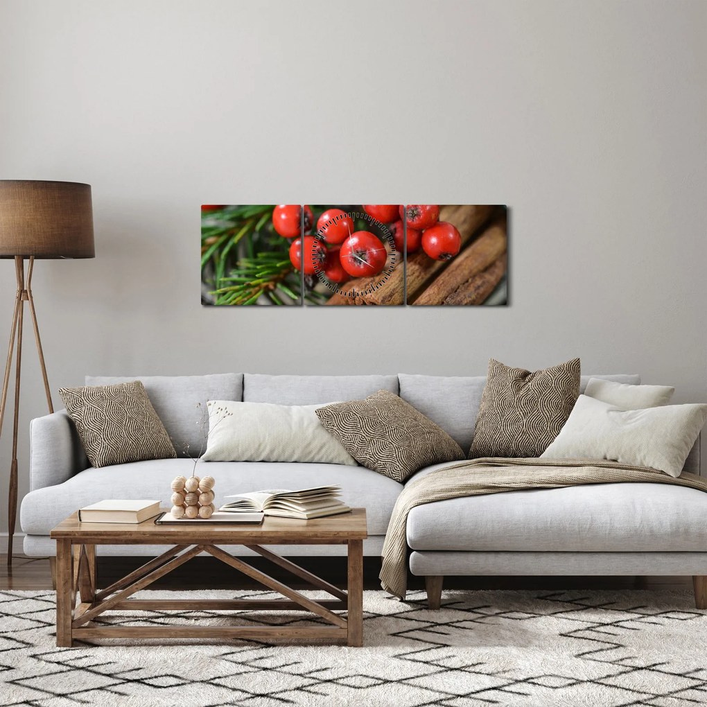 Obraz jagód i cynamonu (z zegarem) (90x30 cm)