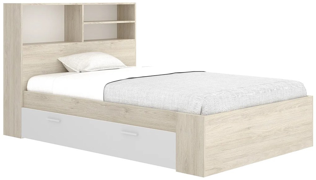 Łóżko 120 x 190 cm z miejscem do przechowywania - Naturalny i biały - VARDIEL