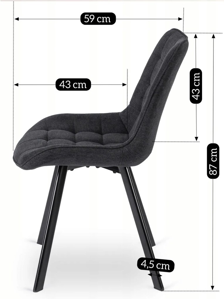 Krzesło Tapicerowane do Salonu RICK 2 Czarne Nowoczesne Loft