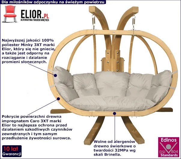 Podwójny fotel wiszący do ogrodu ecru N1-M14