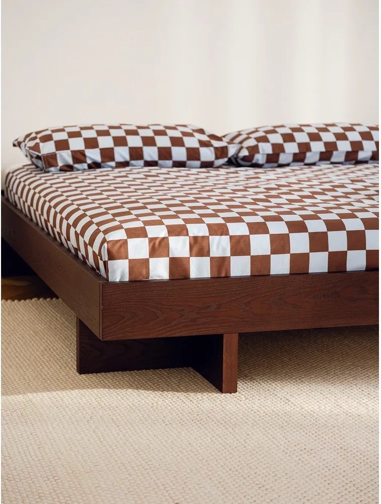 Łóżko dwuosobowe z płyty MDF w dekorze dębu bez zagłówka ze stelażem 180x200 cm w naturalnym kolorze Kito – noo.ma