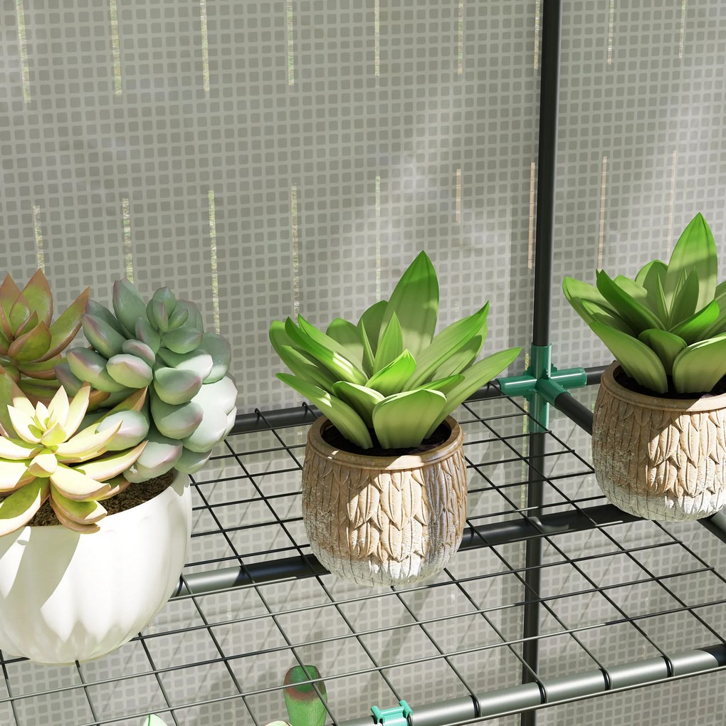 Outsunny Mini szklarnia z 3-poziomową półką, osłona z plastiku, odporna na UV, przenośna, drzwi rolowane, 144 x 48 x 152 cm, Biała