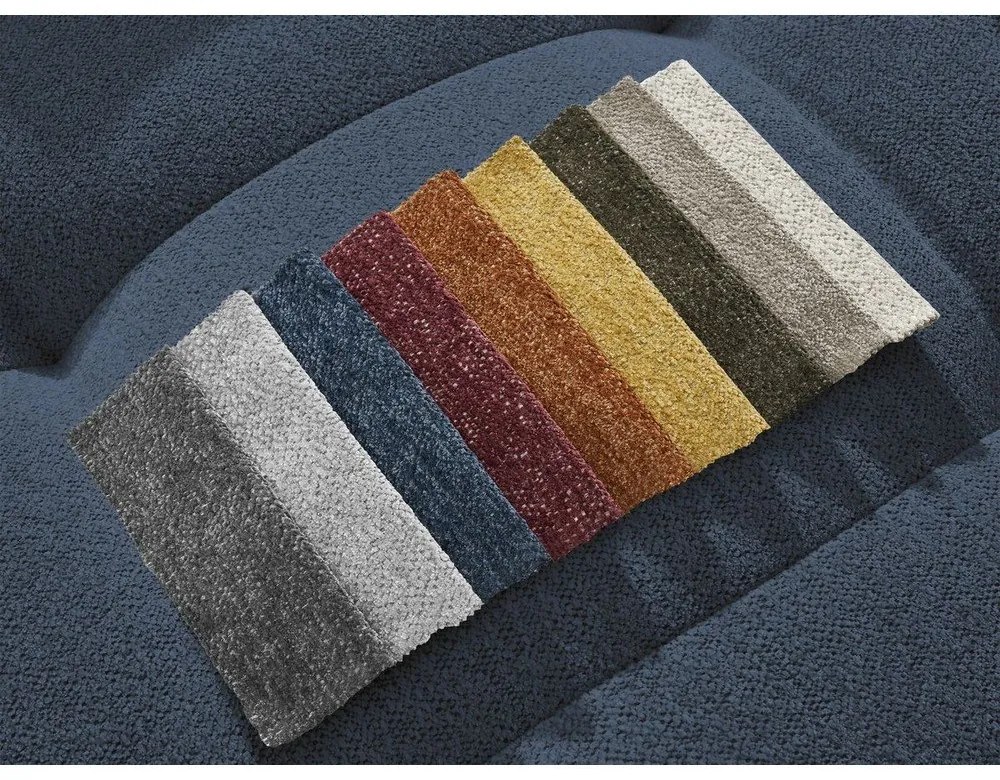 Niebieski rozkładany narożnik z tkaniny szenilowej ze schowkiem (lewostronny/z szezlongiem) Roxelane – Bobochic Paris