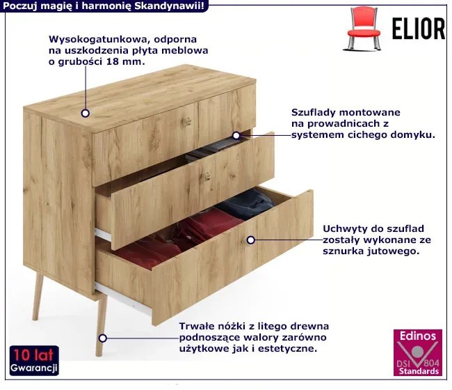 Minimalistyczna komoda boho dąb craft złoty - Geza 8X