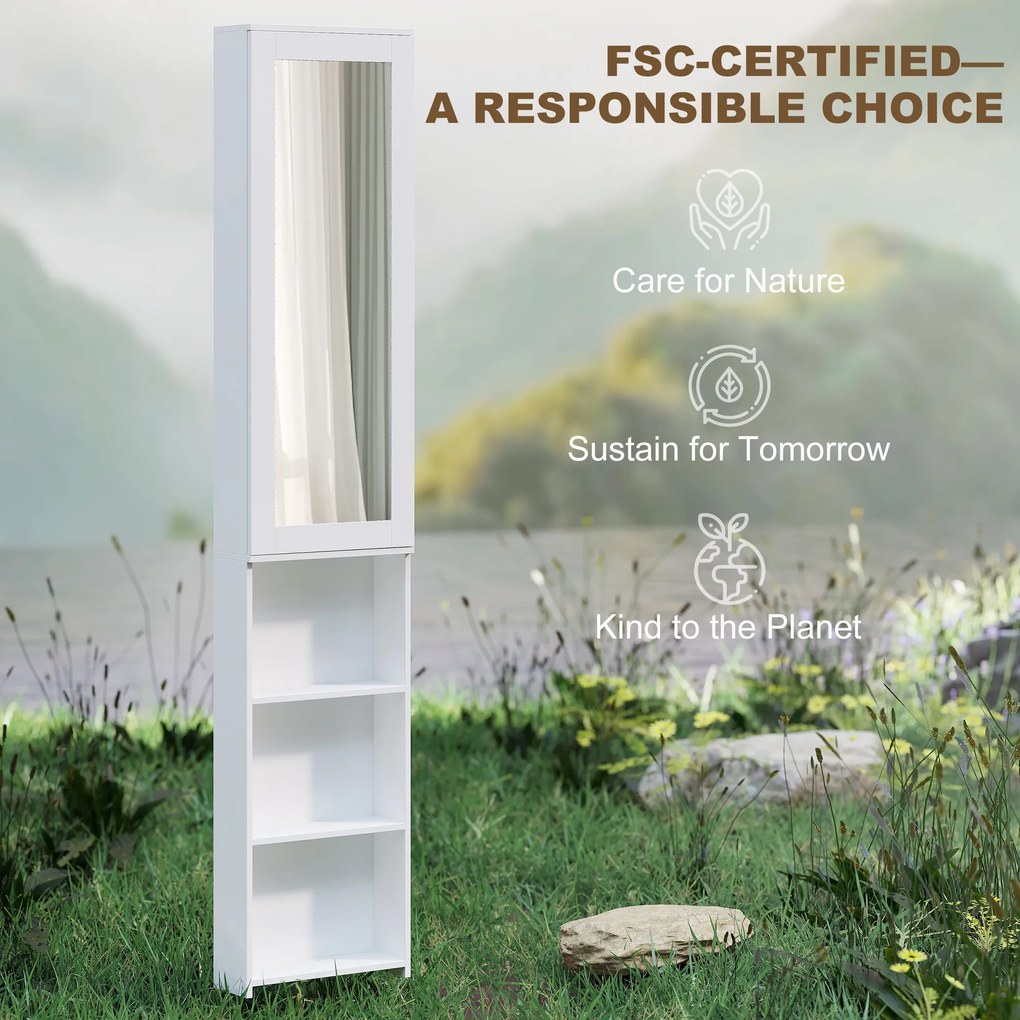 HOMCOM Składana szafka na deskę do prasowania z drzwiami, wewnętrznymi półkami, lustrem. Oszczędzająca miejsce stacja do prasowania 106x35x174 cm biała | Aosom PL