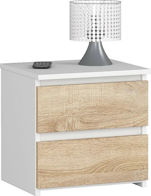 Szafka nocna AKORD CL2 Biała 40 cm 2 szuflady kolor Dąb Sonoma mat 40x35x40 cm