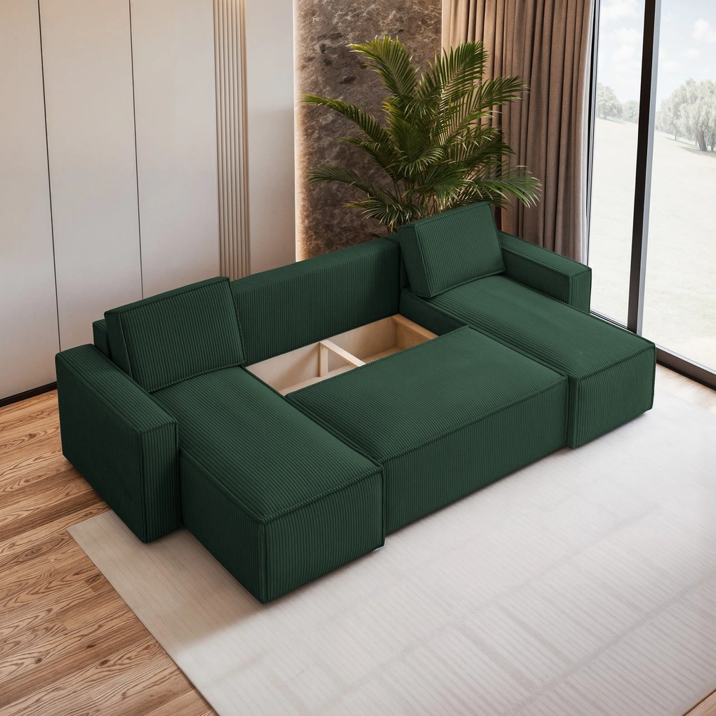 Masseno Narożnik PESANO z funkcją spania i pojemnikiem na pościel Narozniki U, Rozkładana sofa - Zielony, POSO 14