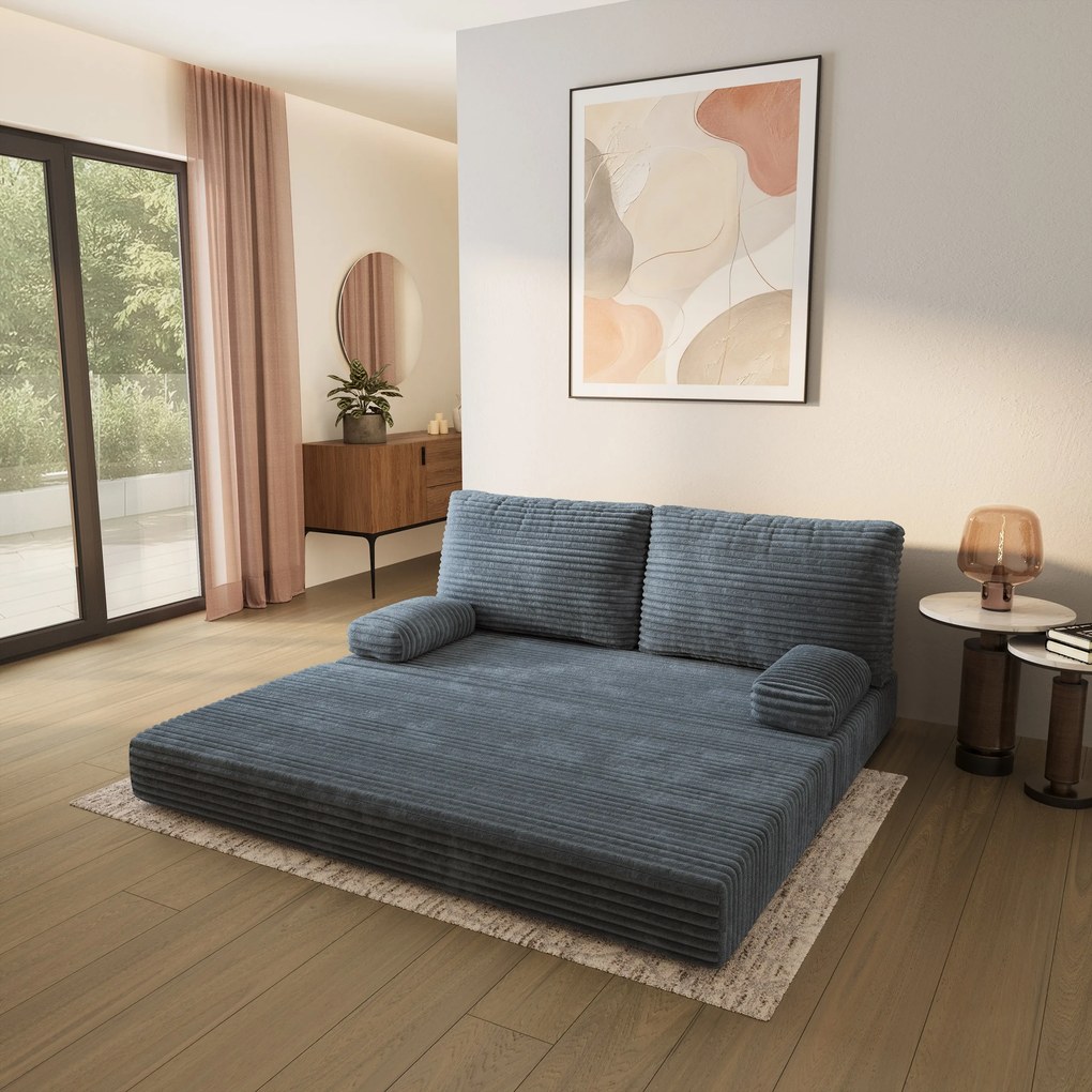 Masseno Sofa piankowa SILAR z funkcją spania, Kanapa z pianki do salonu, Bezmontażowa, Tkanina sztruksowa – Szary TILIA 85