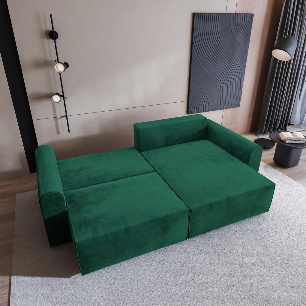 Masseno Narożnik FIANO z funkcją spania i pojemnikiem na pościel Narozniki L, Rozkładana sofa - Butelkowa zieleń, MONOLITH 37