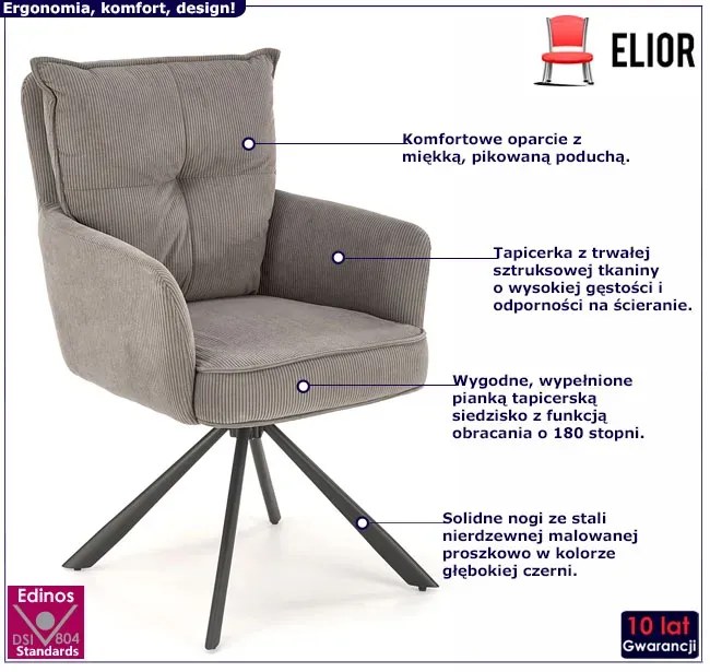 Popielaty fotel obrotowy tapicerowany A1-D70
