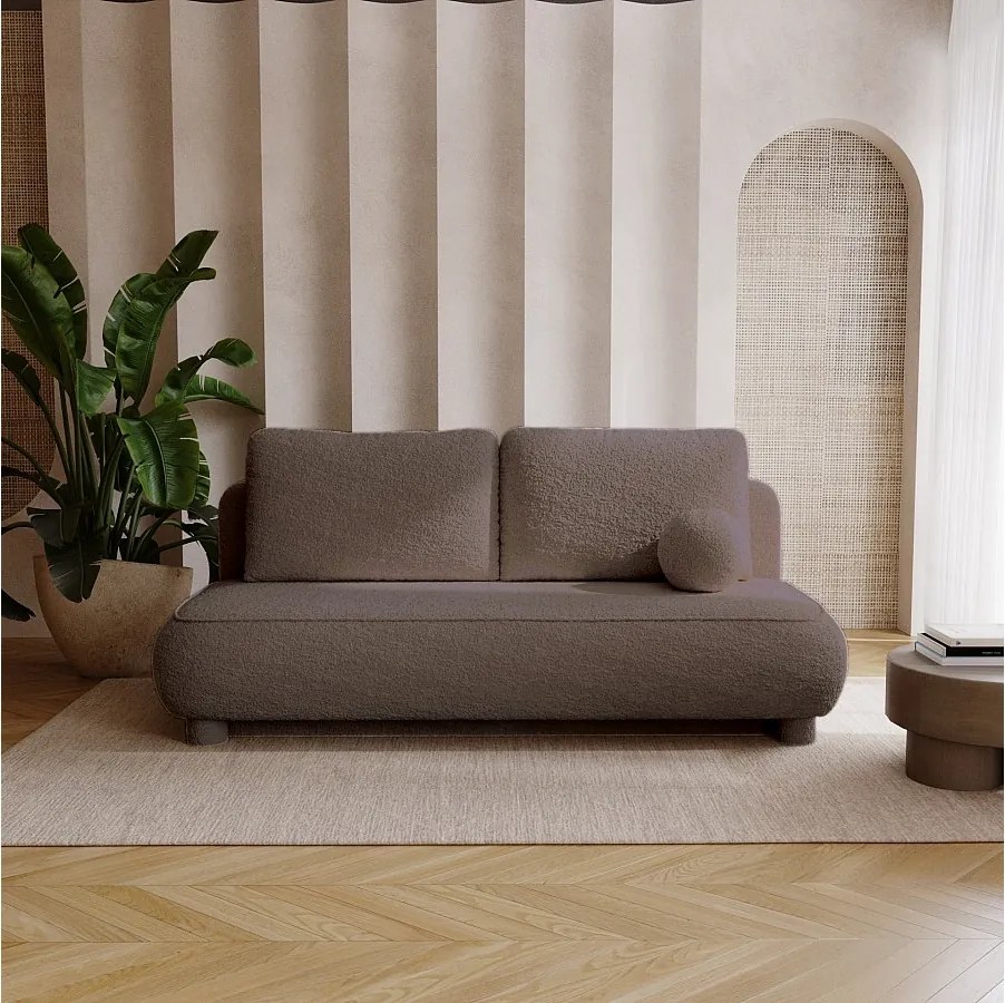 BESILIO Kanapa dwuosobowa Toby - tkanina boucle, sofa z funkcją spania- Brązowy