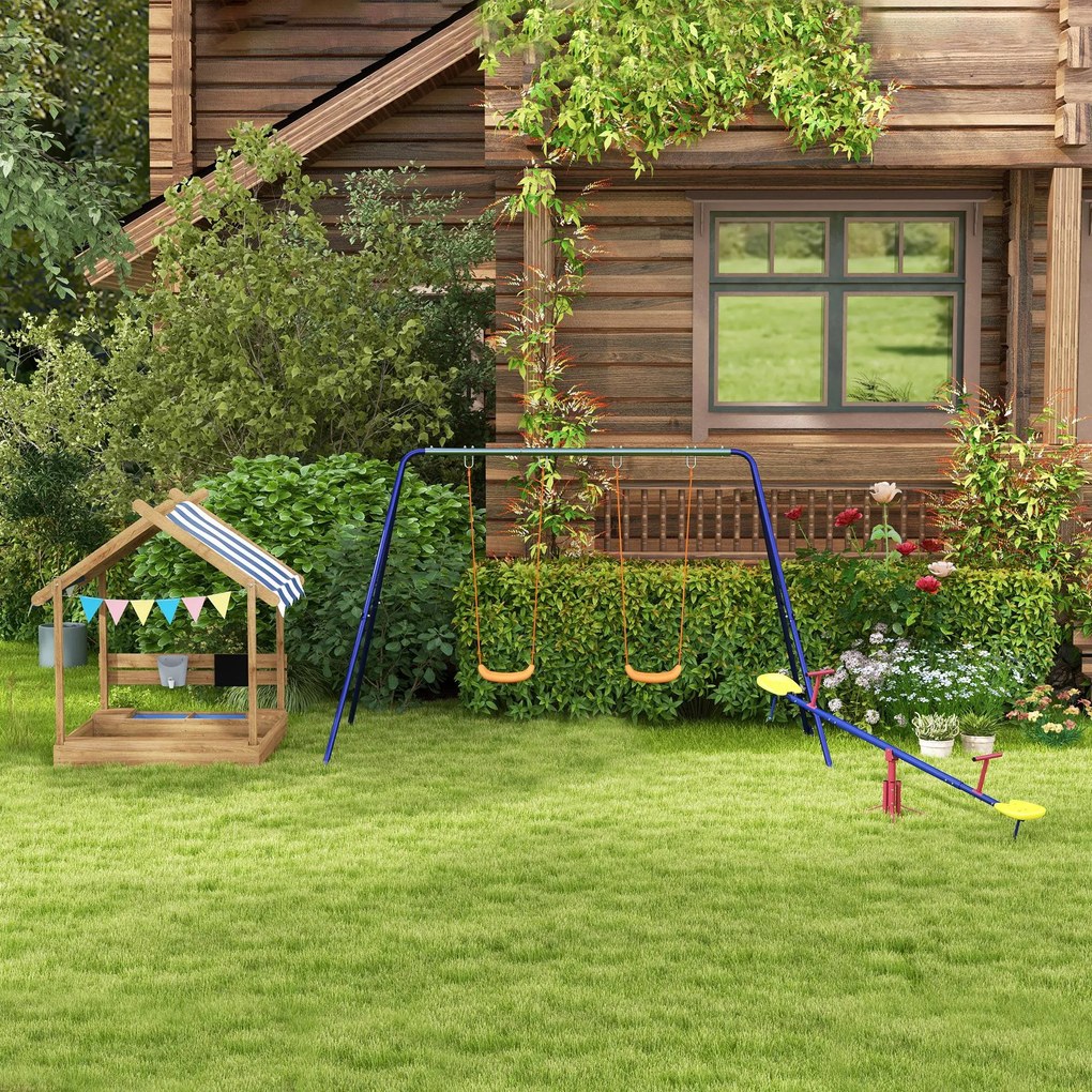 Outsunny drewniana piaskownica z daszkiem domek dla dzieci piaskownica z zabawkami do ogrodu 124x116x146cm brązowy | Aosom PL