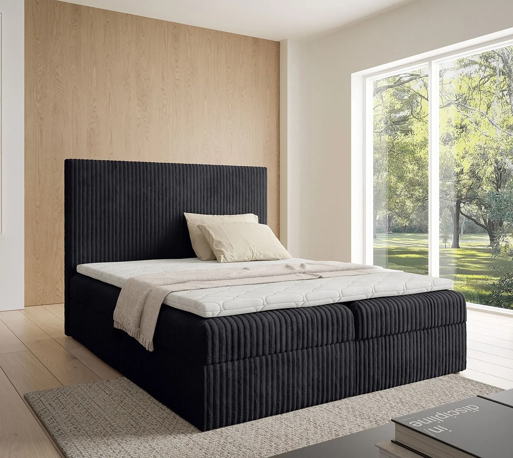 Czarne łóżko kontynentalne z pojemnikiem 5 rozmiarów A2-M56