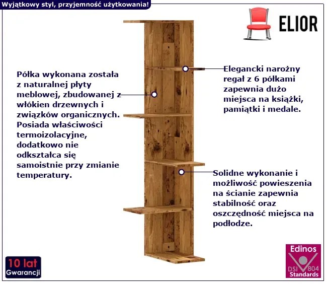 Narożna półka ścienna stare drewno - Efez