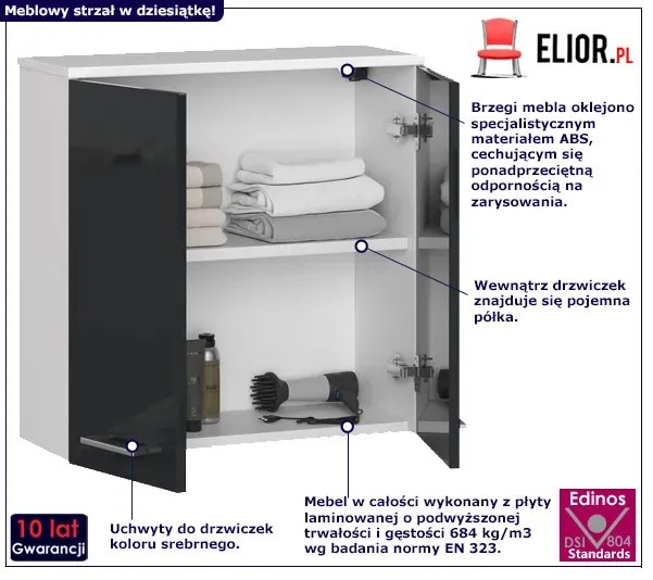 Wisząca szafka łazienkowa biały + grafit połysk - Zofix 4X