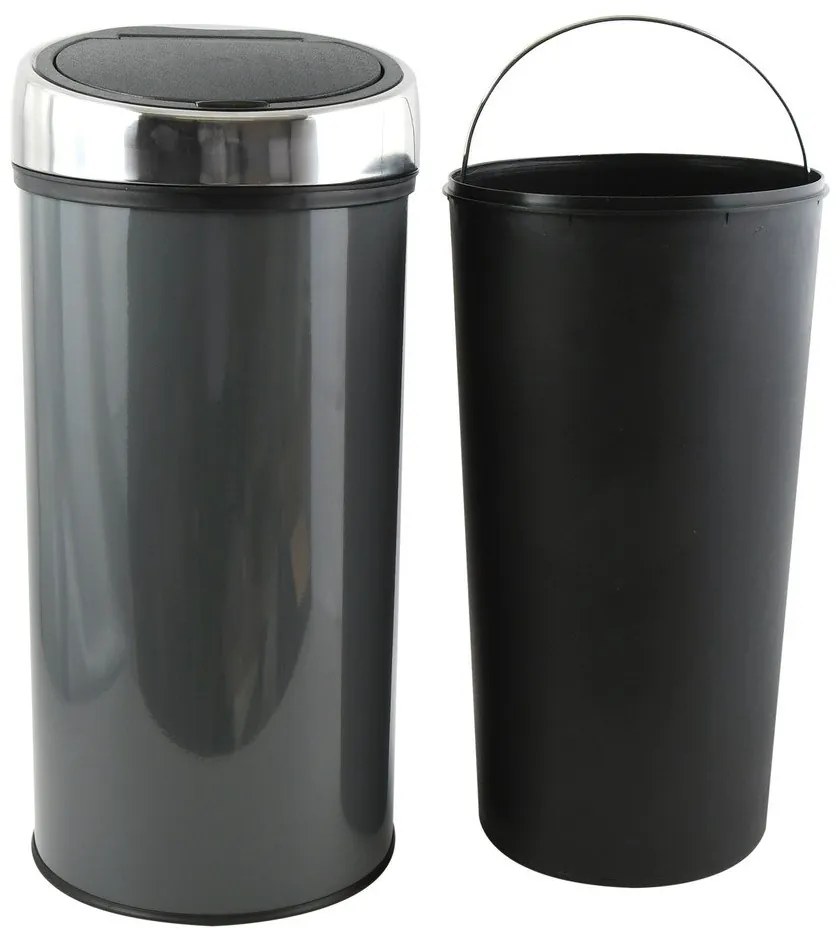 Ciemnoszary stalowy kosz na śmieci otwierany na dotyk 30 l – MSV