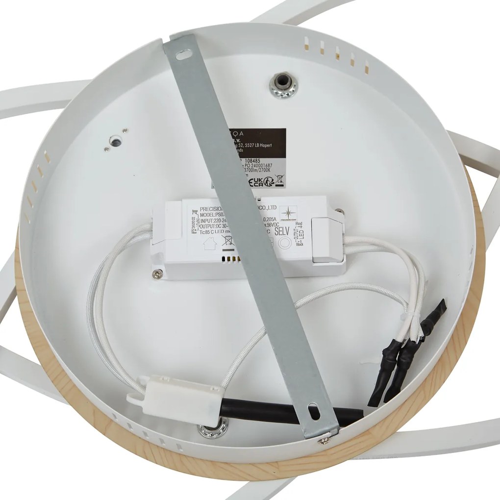 Lampa sufitowa biała z drewnem, w zestawie LED, 3-stopniowa regulacja ściemniania, 2-źródła światła - Kane