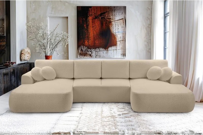 Narożnik VELO XL wolnostojący układ U z funkcją spania w tkaninie Coral 50 DomoHome