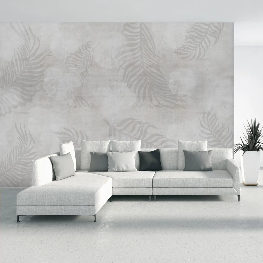 Fototapeta - Beton z liśćmi (196x136 cm)