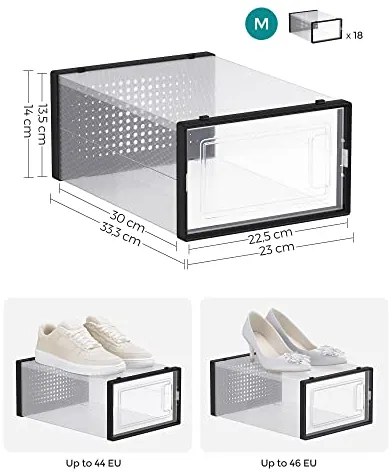 SongmicsHome Organizer na buty MARI, 18 przegródek, czarna/przezroczysta